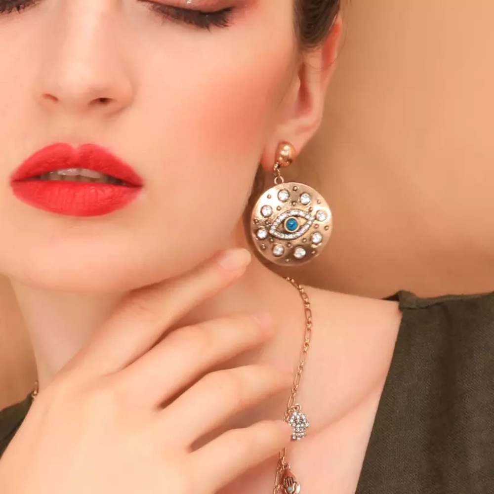 Evil eye gold earrings - Picture 3 of 4